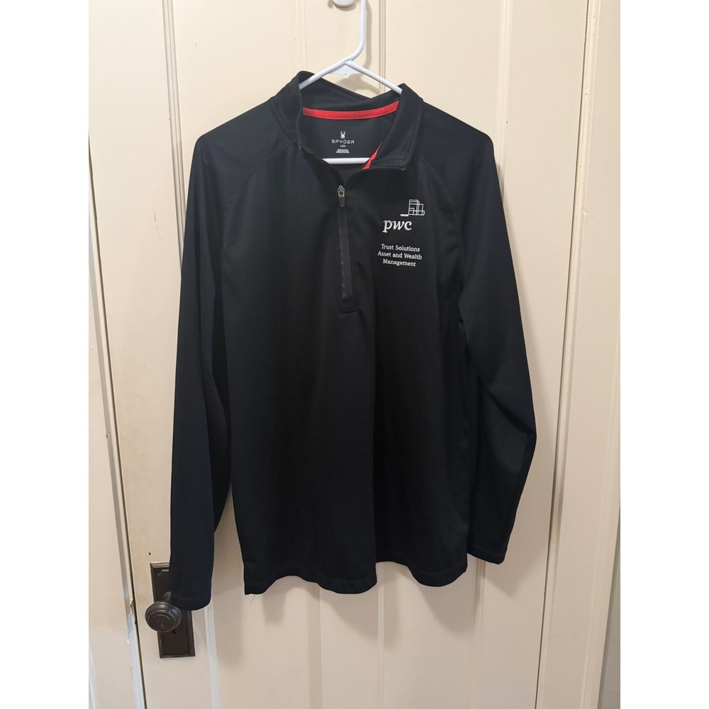 Spyder Mens Black Quarter Zip Pullover PwC Asset Wealth Management Logo Large